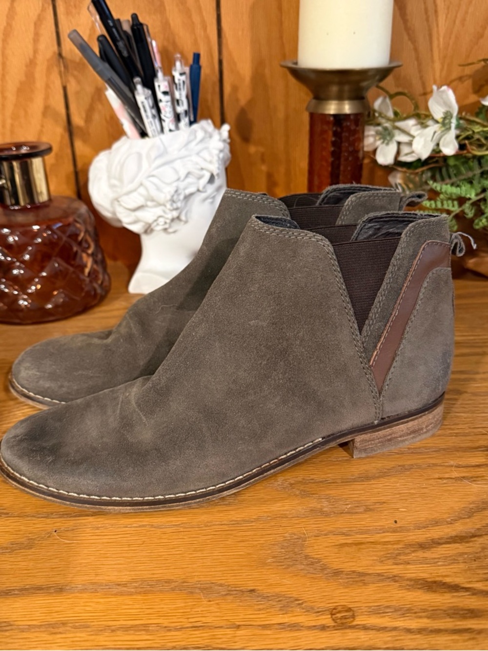 Gray Suede Chelsea Ankle Boots